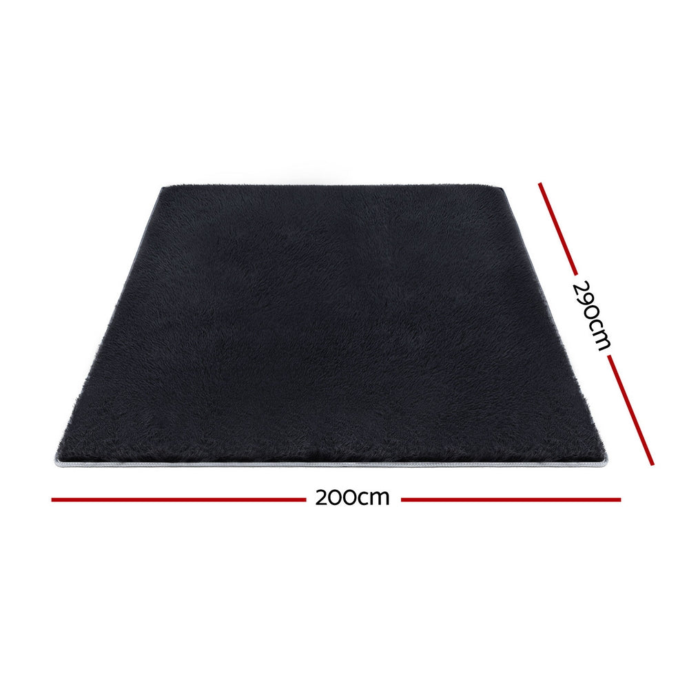 Artiss Floor Rug 200x290cm Plush Area Shaggy Rug Living Room Bedroom Carpet Black-1