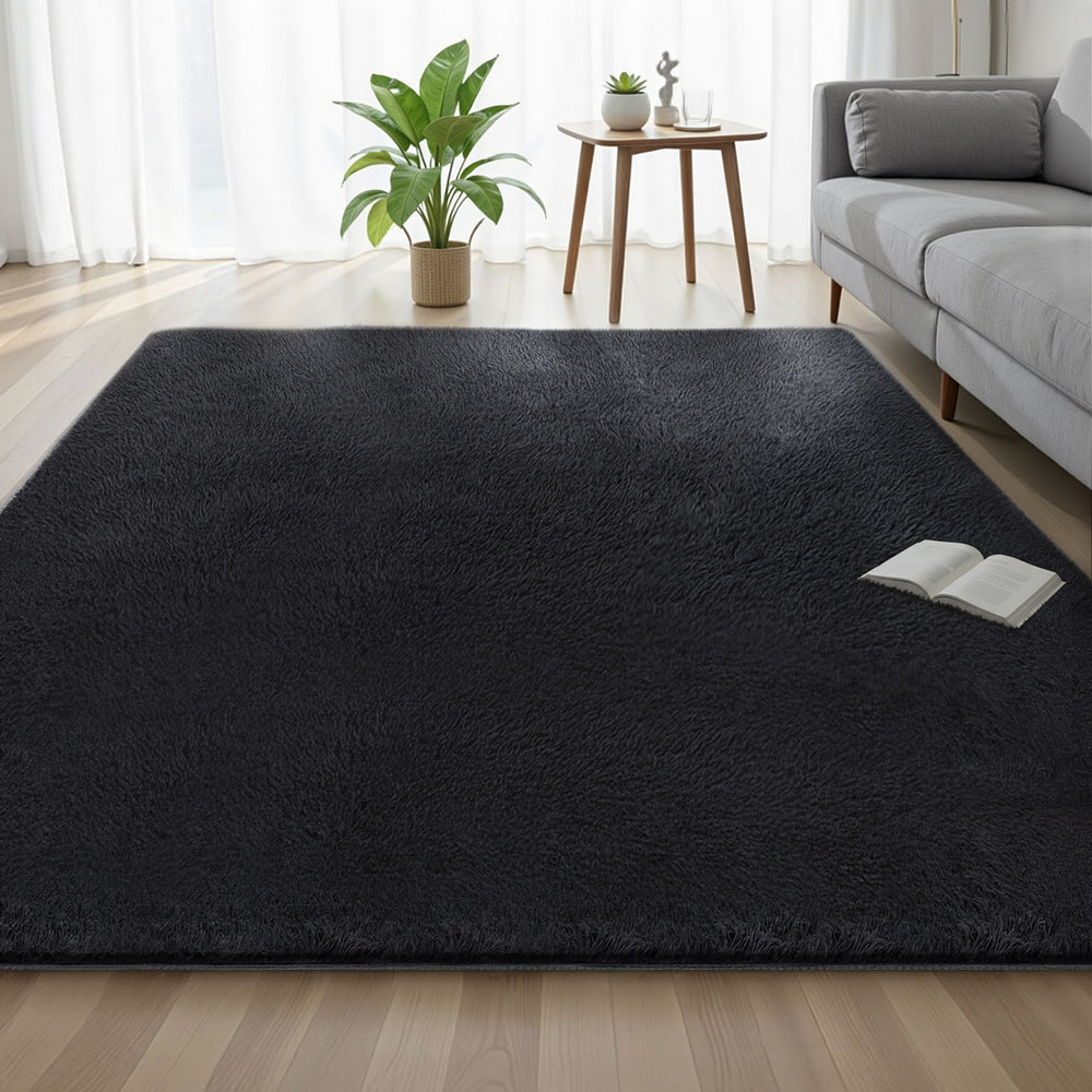 Artiss Floor Rug 200x290cm Plush Area Shaggy Rug Living Room Bedroom Carpet Black-6
