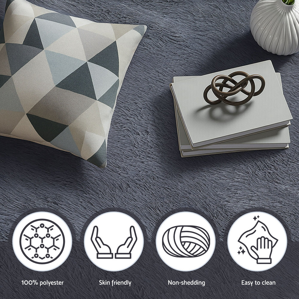 Artiss Floor Rug 200x290cm Plush Area Shaggy Rug Living Room Bedroom Carpet Grey-5