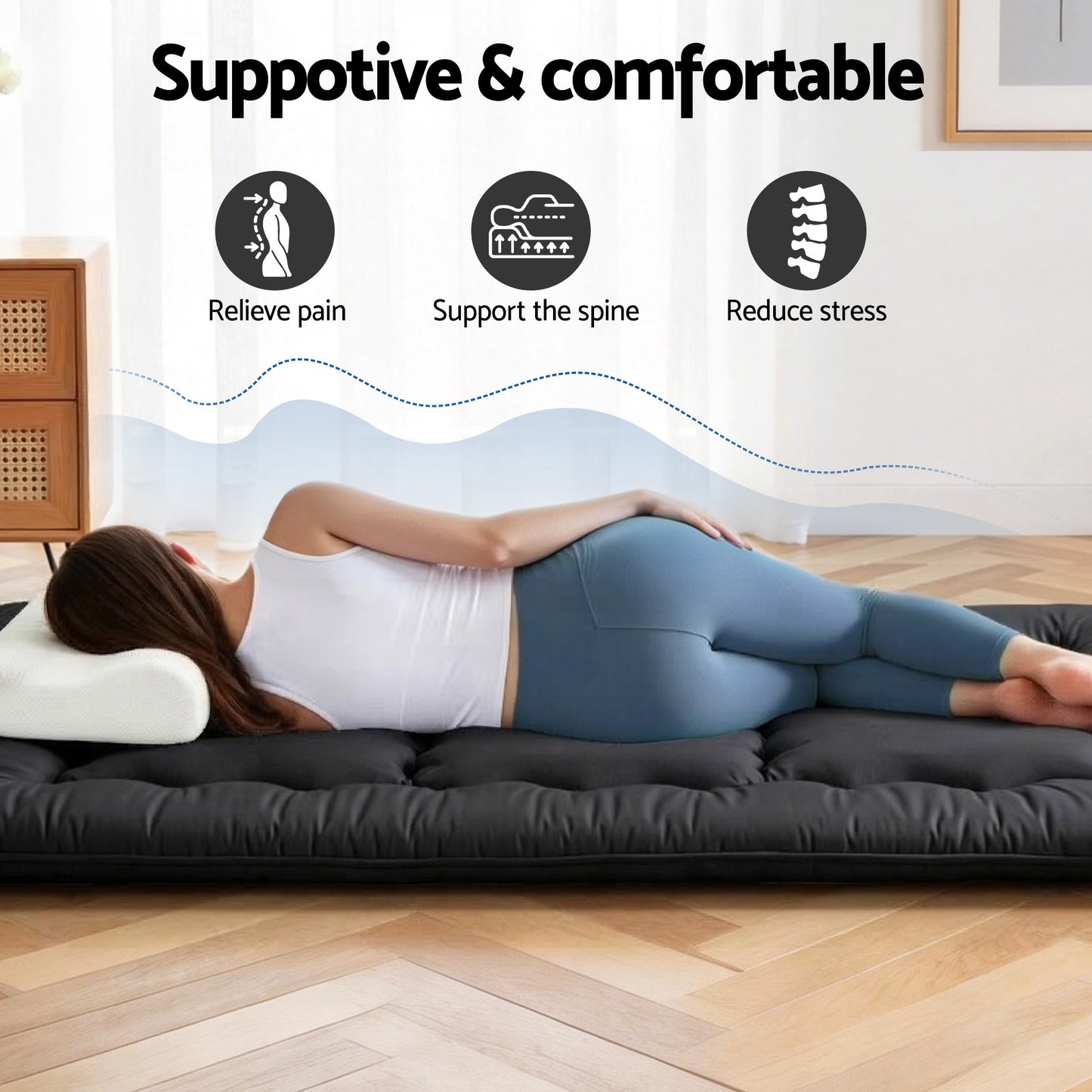 Giselle Bedding 10cm Japanese Floor Mattress Foldable Futon Mattress Washable Cover Straps