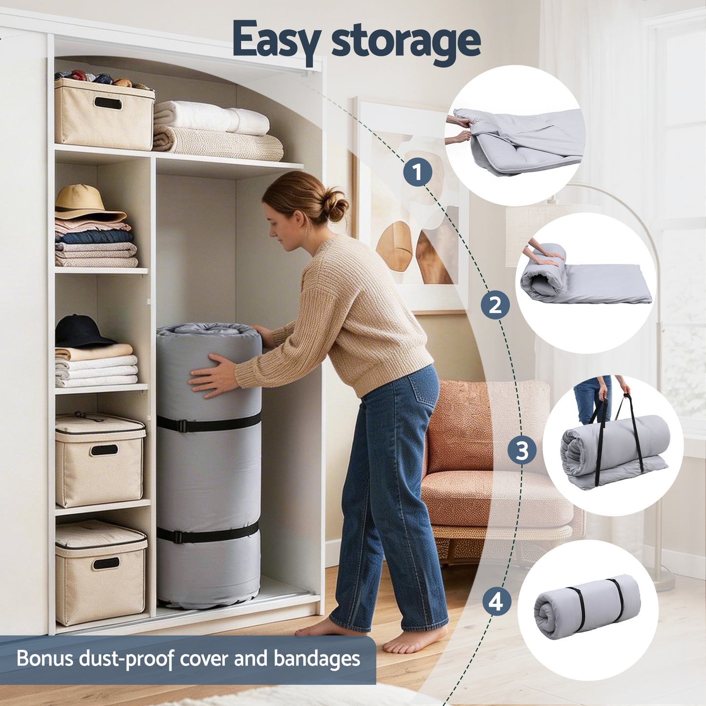 Giselle Bedding 10cm Japanese Floor Mattress Foldable Futon Mattress Washable Cover Straps