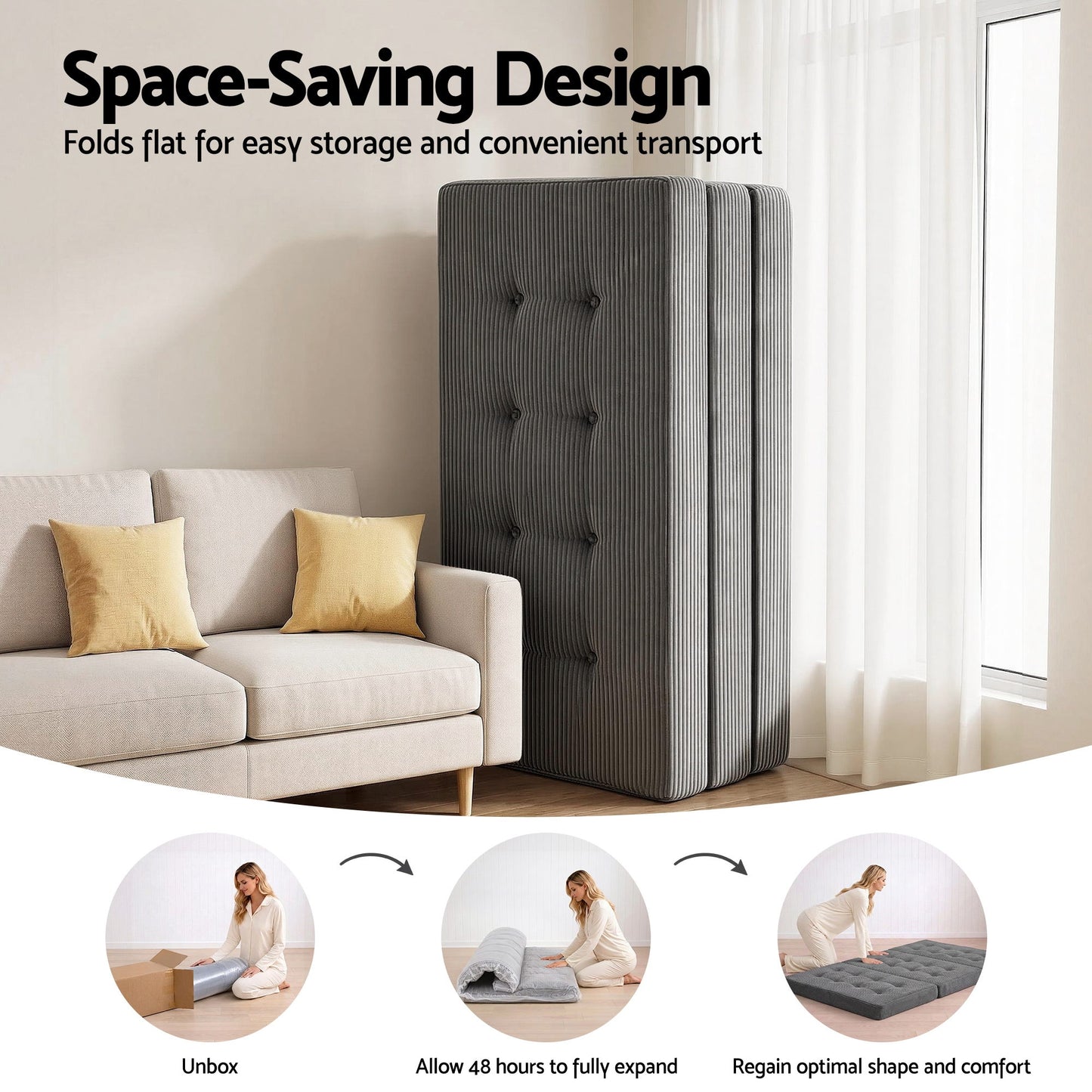 Giselle Double Folding Mattress 15cm Foldable Foam Portable Guest Sofa Bed Camping Mat