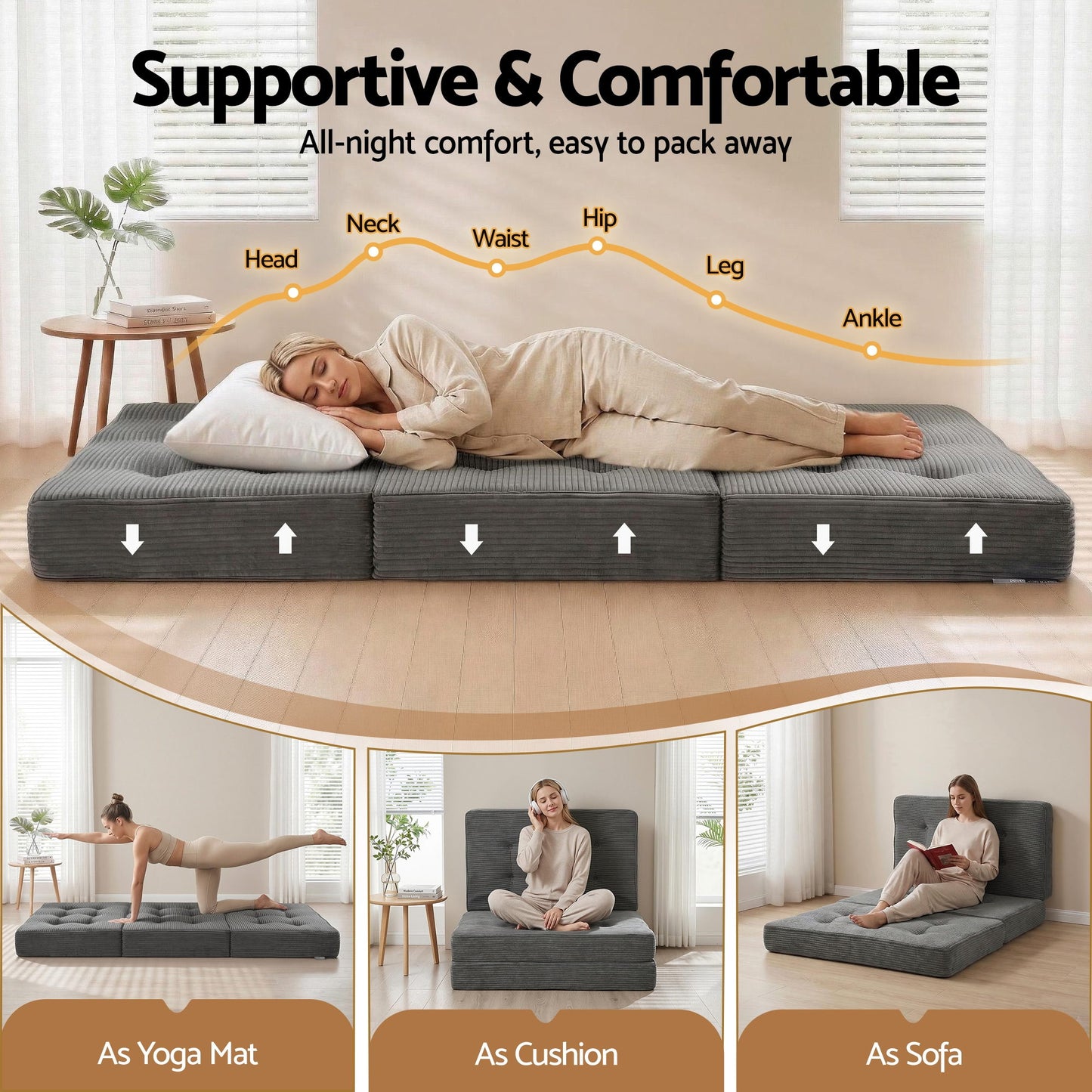 Giselle Single Folding Mattress 15cm Foldable Foam Portable Guest Sofa Bed Camping Mat