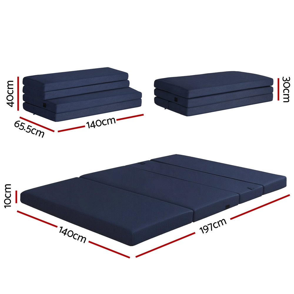 Giselle Foldable Mattress Folding Foam Mattresses Portable Floor Mat Blue Double-1