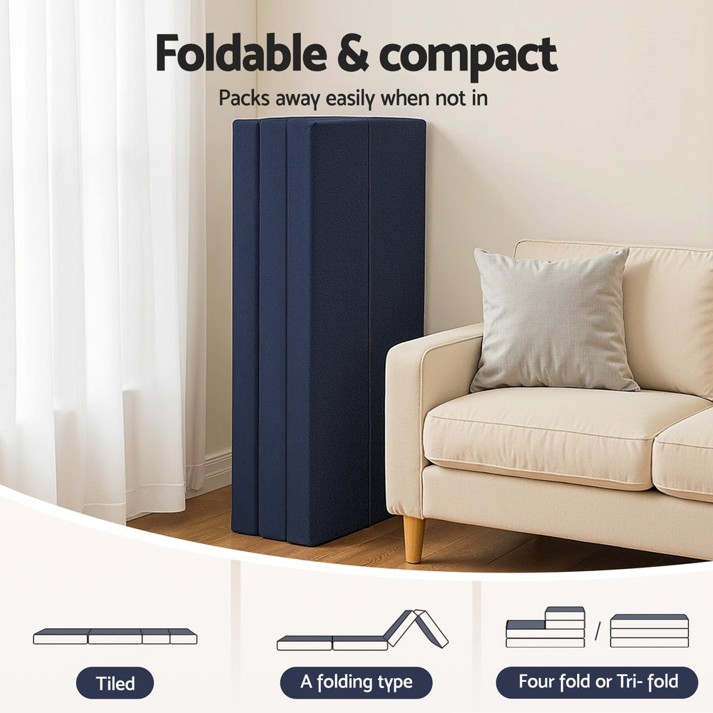 Giselle Foldable Mattress Folding Foam Mattresses Portable Floor Mat Blue Double-5
