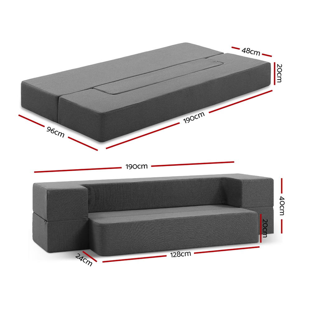 Giselle Bedding Foldable Mattress Folding Foam Sofa Bed Chair Grey-1