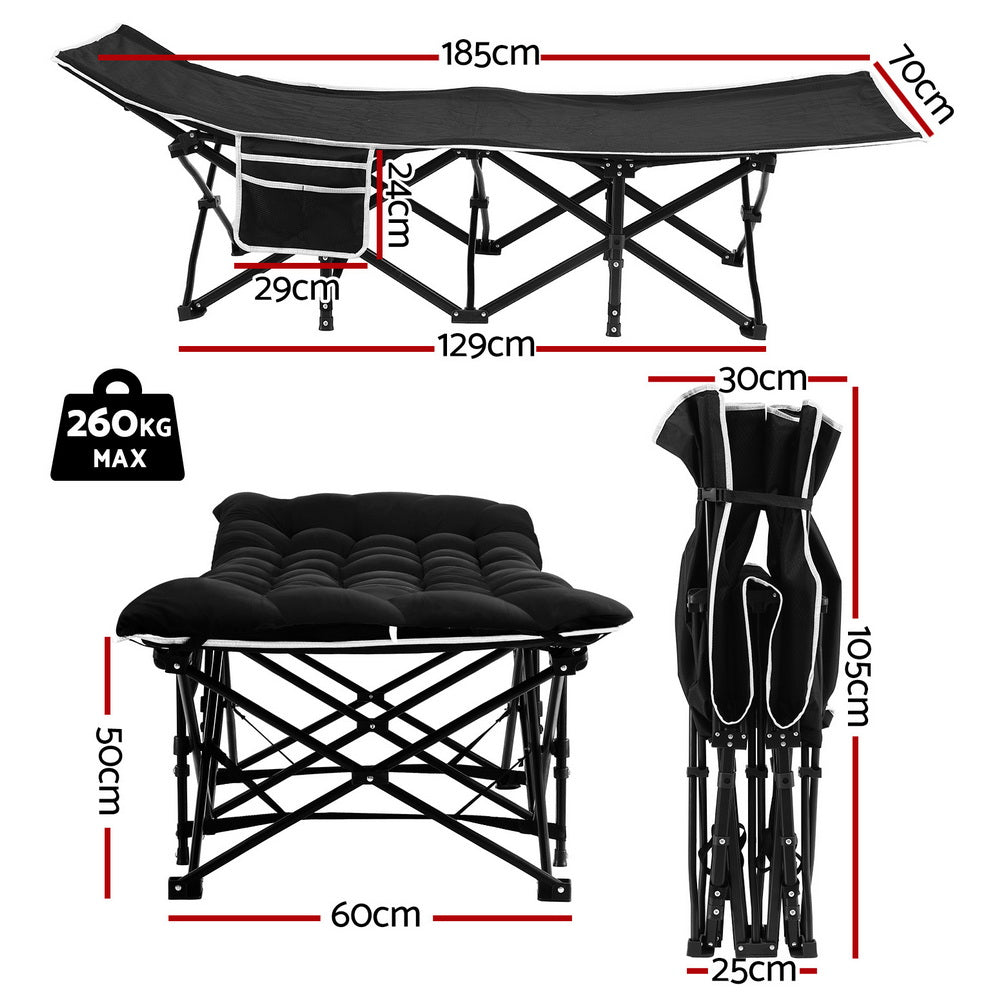 Artiss Folding Bed With Mattress Heavy Duty Black 185CM-1