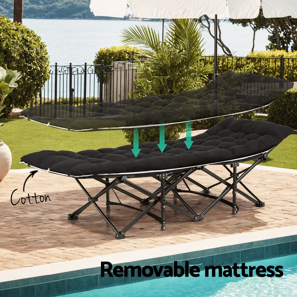 Artiss Folding Bed With Mattress Heavy Duty Black 185CM-4