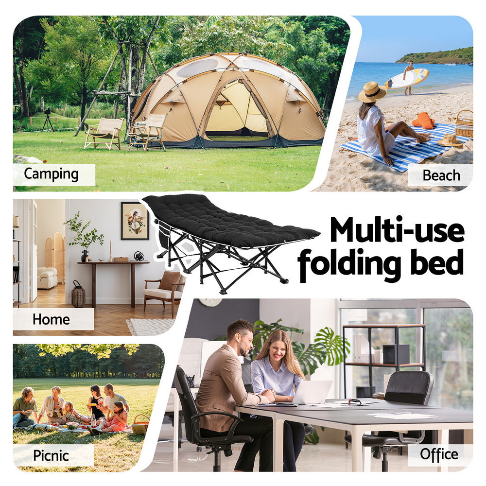 Artiss Folding Bed With Mattress Heavy Duty Black 185CM-5