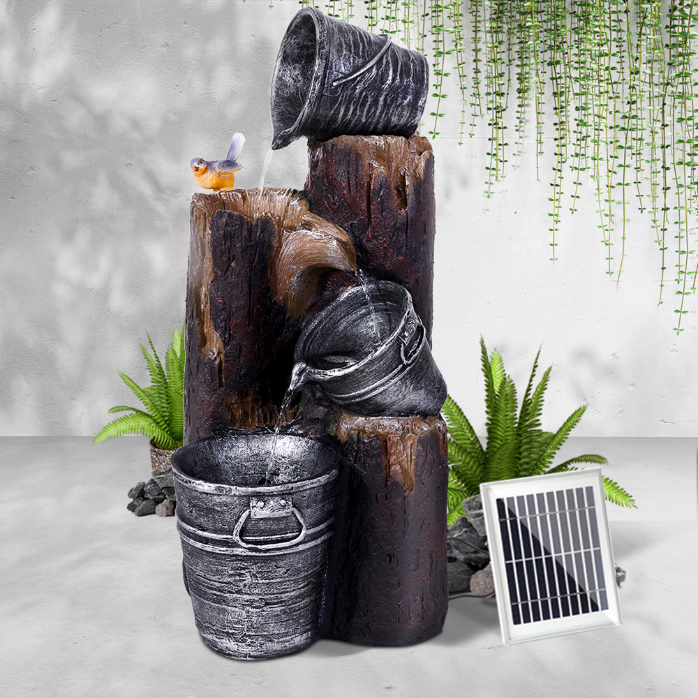 Gardeon Solar Water Feature Cascading Fountain 3-Tier Bucket LED light Bird 76CM-6