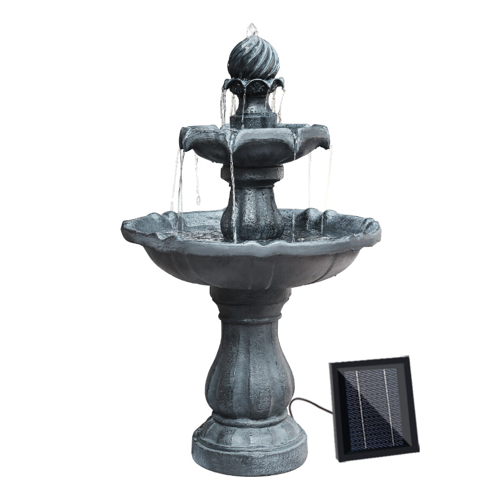 Gardeon Solar Water Feature 3-Tier Fountain with Pump Kit Bird Bath 93CM Black-0