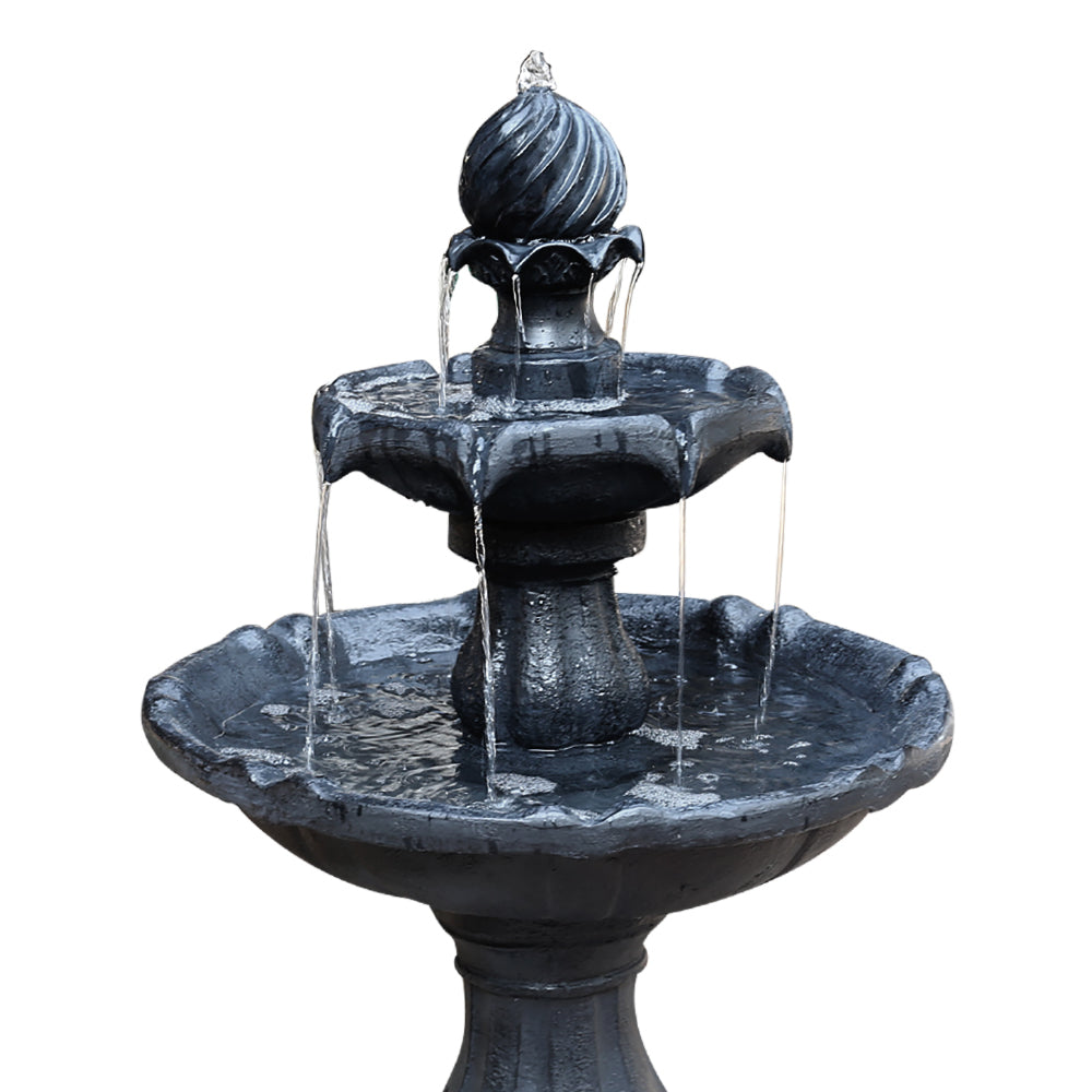 Gardeon Solar Water Feature 3-Tier Fountain with Pump Kit Bird Bath 93CM Black-2