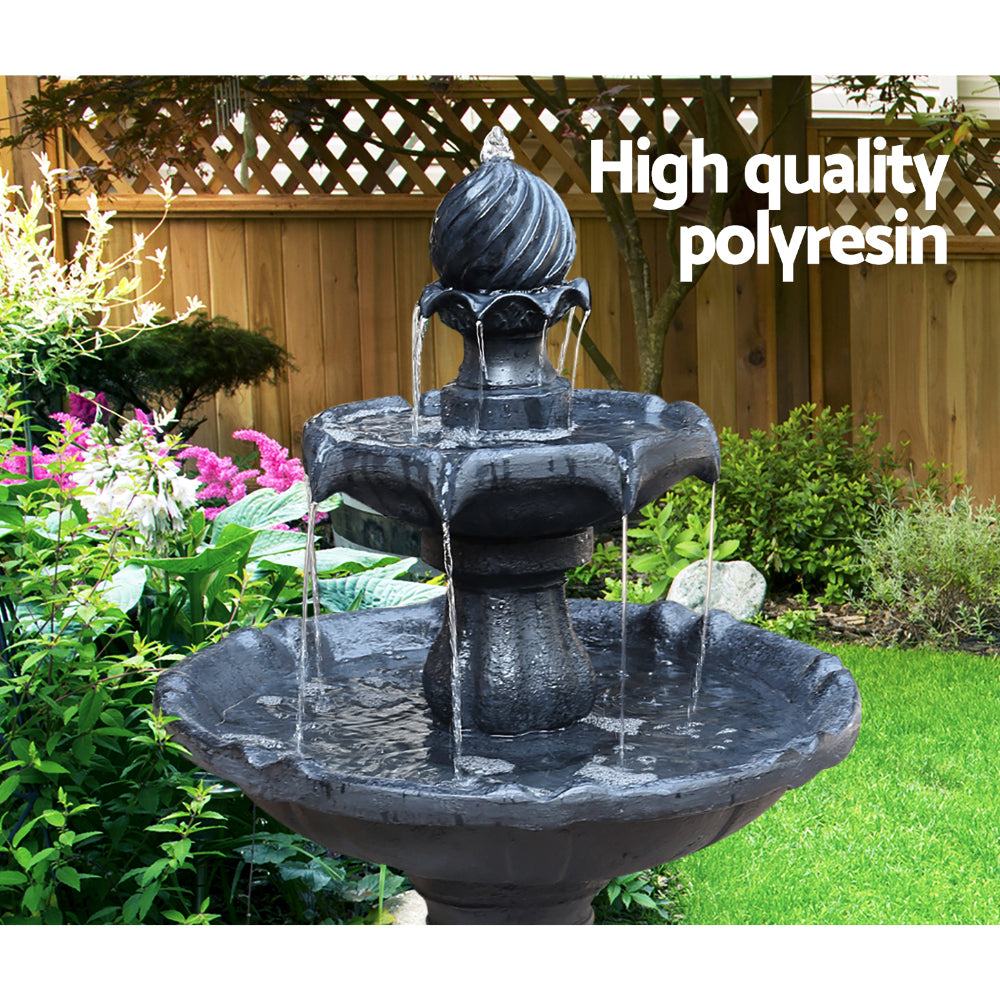 Gardeon Solar Water Feature 3-Tier Fountain with Pump Kit Bird Bath 93CM Black-3