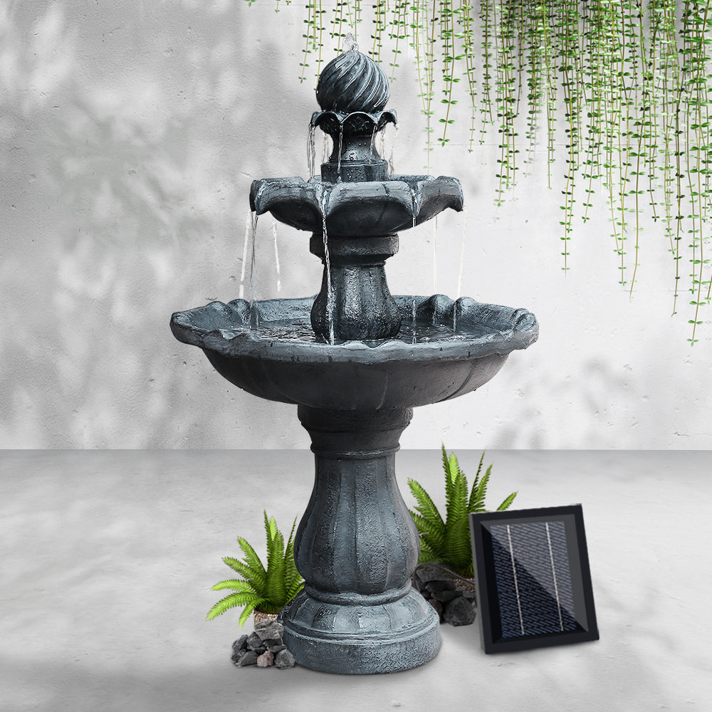 Gardeon Solar Water Feature 3-Tier Fountain with Pump Kit Bird Bath 93CM Black-6