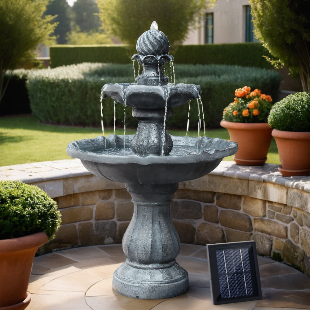 Gardeon Solar Water Feature 3-Tier Fountain with Pump Kit Bird Bath 93CM Black-7