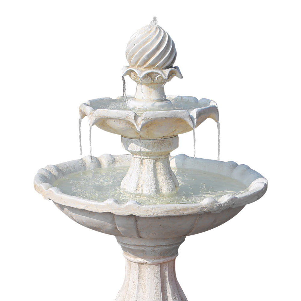 Gardeon Solar Water Feature 3-Tier Fountain with Pump Kit Bird Bath 93CM Ivory-2