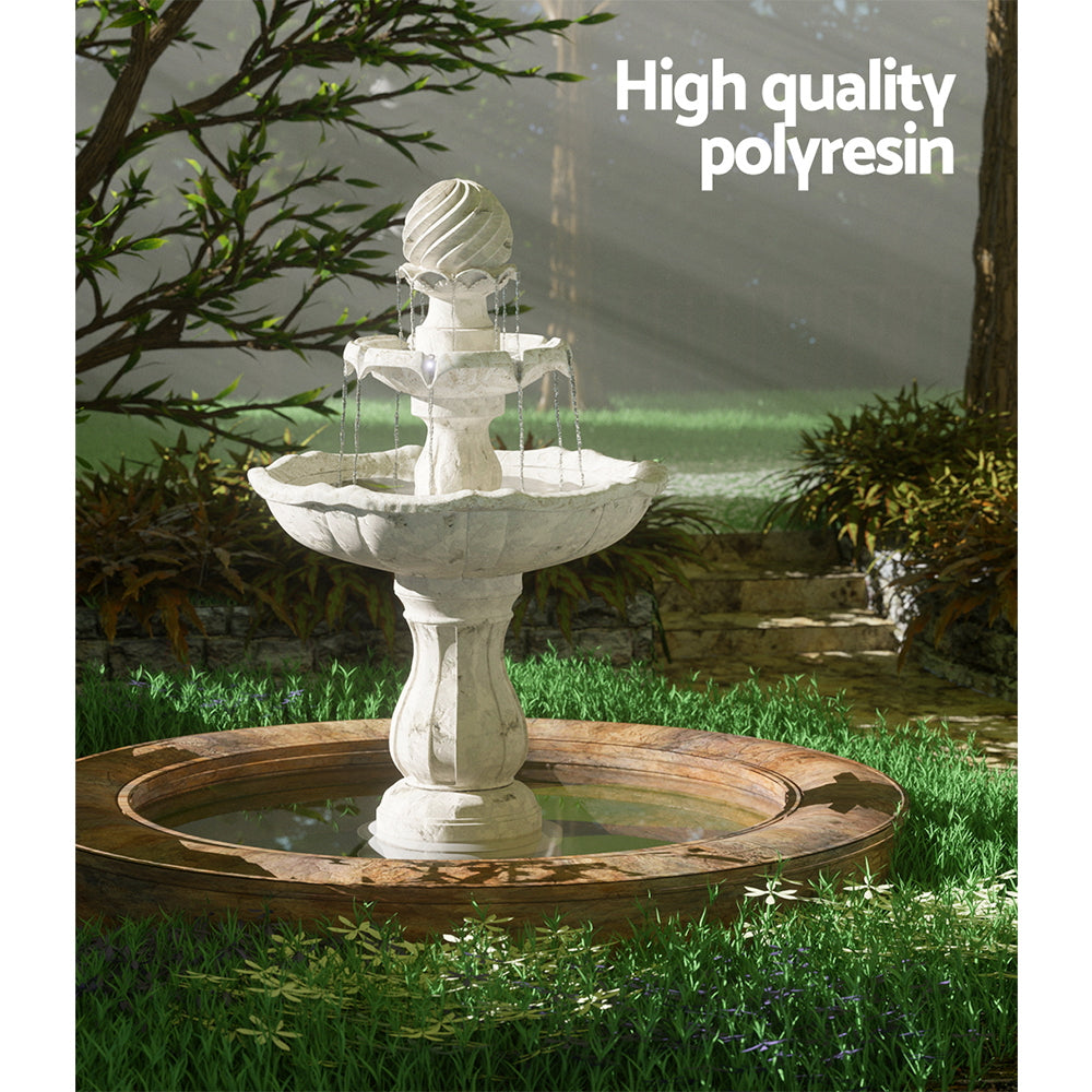 Gardeon Solar Water Feature 3-Tier Fountain with Pump Kit Bird Bath 93CM Ivory-3