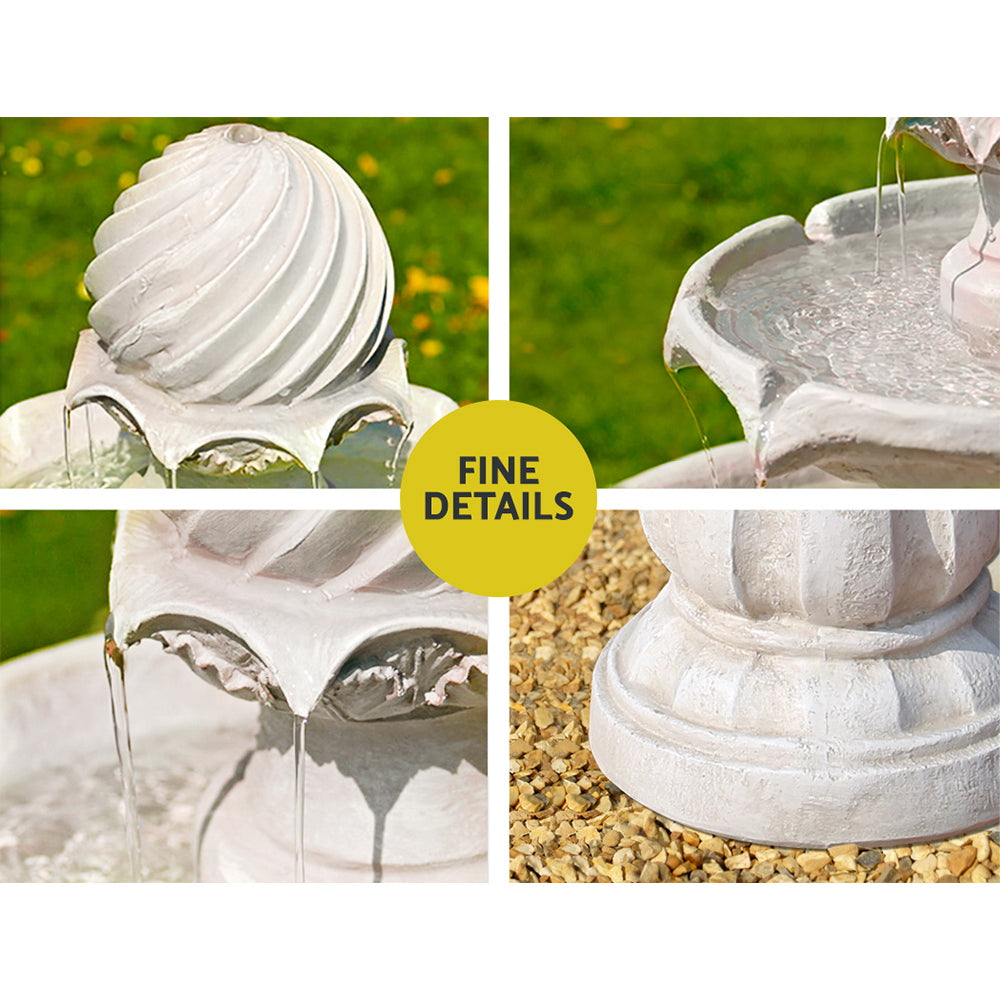 Gardeon Solar Water Feature 3-Tier Fountain with Pump Kit Bird Bath 93CM Ivory-4