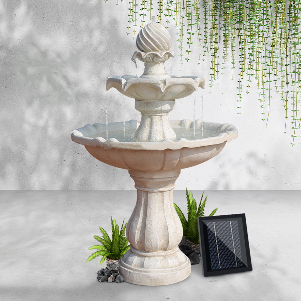 Gardeon Solar Water Feature 3-Tier Fountain with Pump Kit Bird Bath 93CM Ivory-6