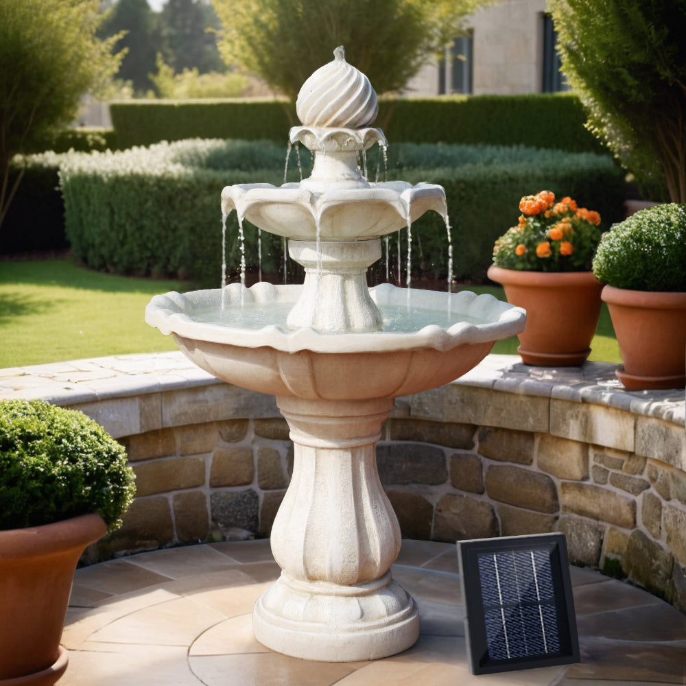 Gardeon Solar Water Feature 3-Tier Fountain with Pump Kit Bird Bath 93CM Ivory-7