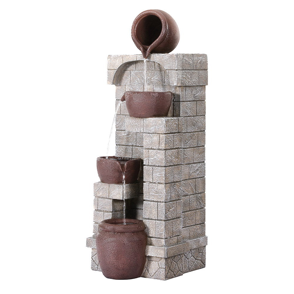 Gardeon Solar Fountain Water Feature  Pot Outdoor Indoor 4-Tier Cascading Brown-0