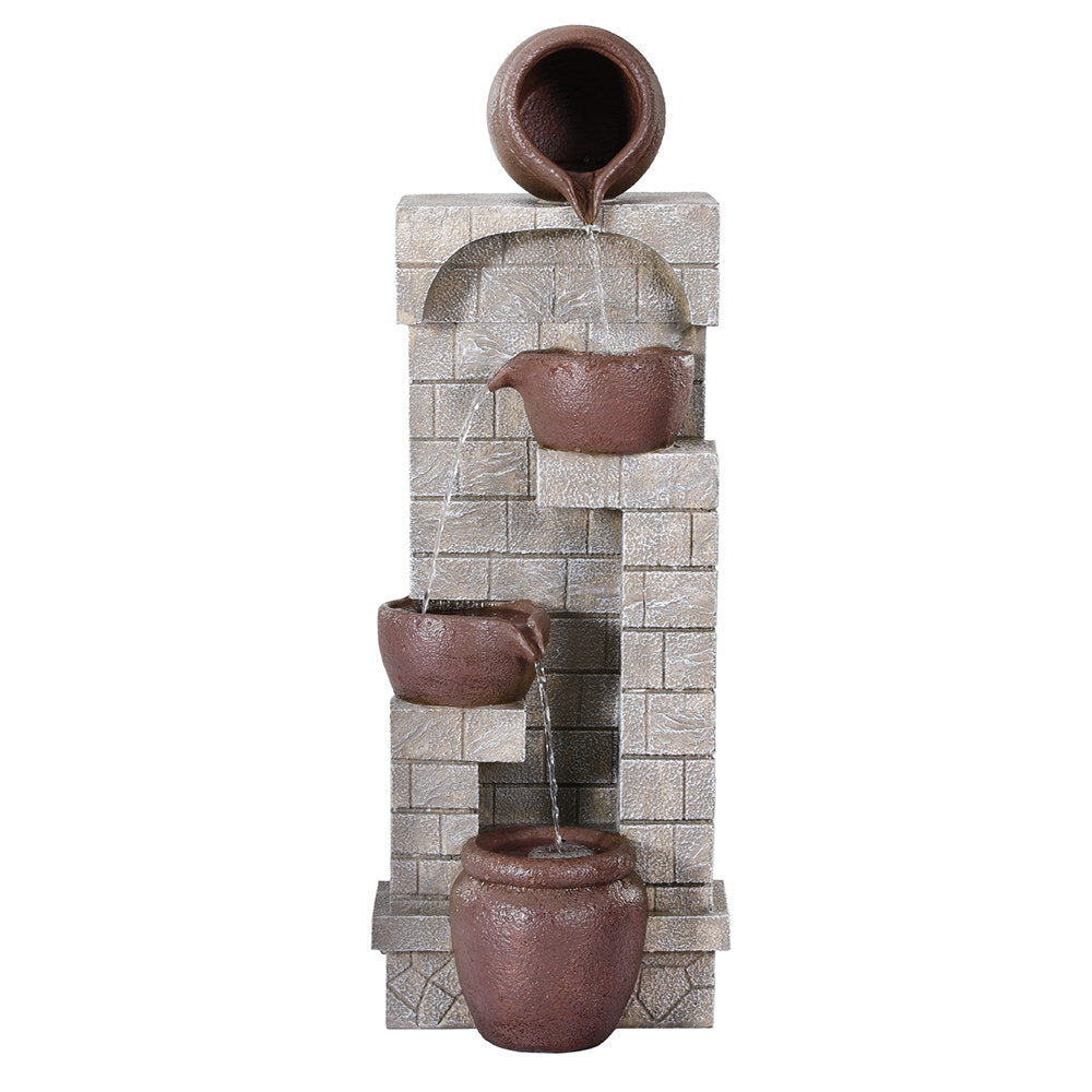 Gardeon Solar Fountain Water Feature  Pot Outdoor Indoor 4-Tier Cascading Brown-2