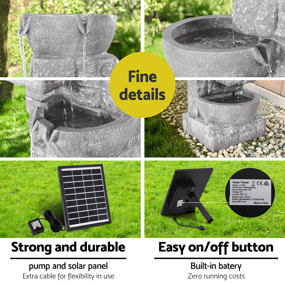 Gardeon Solar Fountain Water Feature Outdoor LED Lights Gray-5