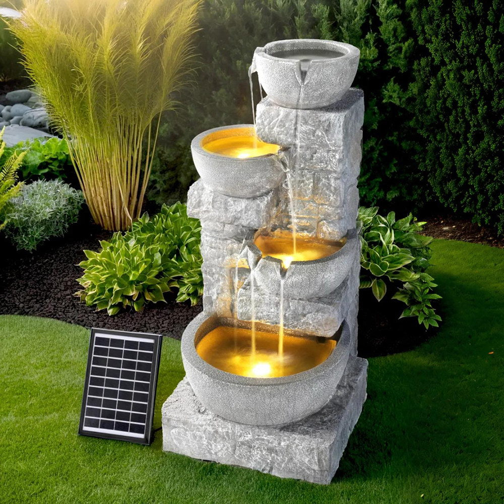 Gardeon Solar Fountain Water Feature Outdoor LED Lights Gray-6