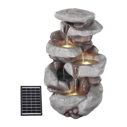 Gardeon Solar Fountain Water Feature Outdoor Indoor 4-Tier Brown-0