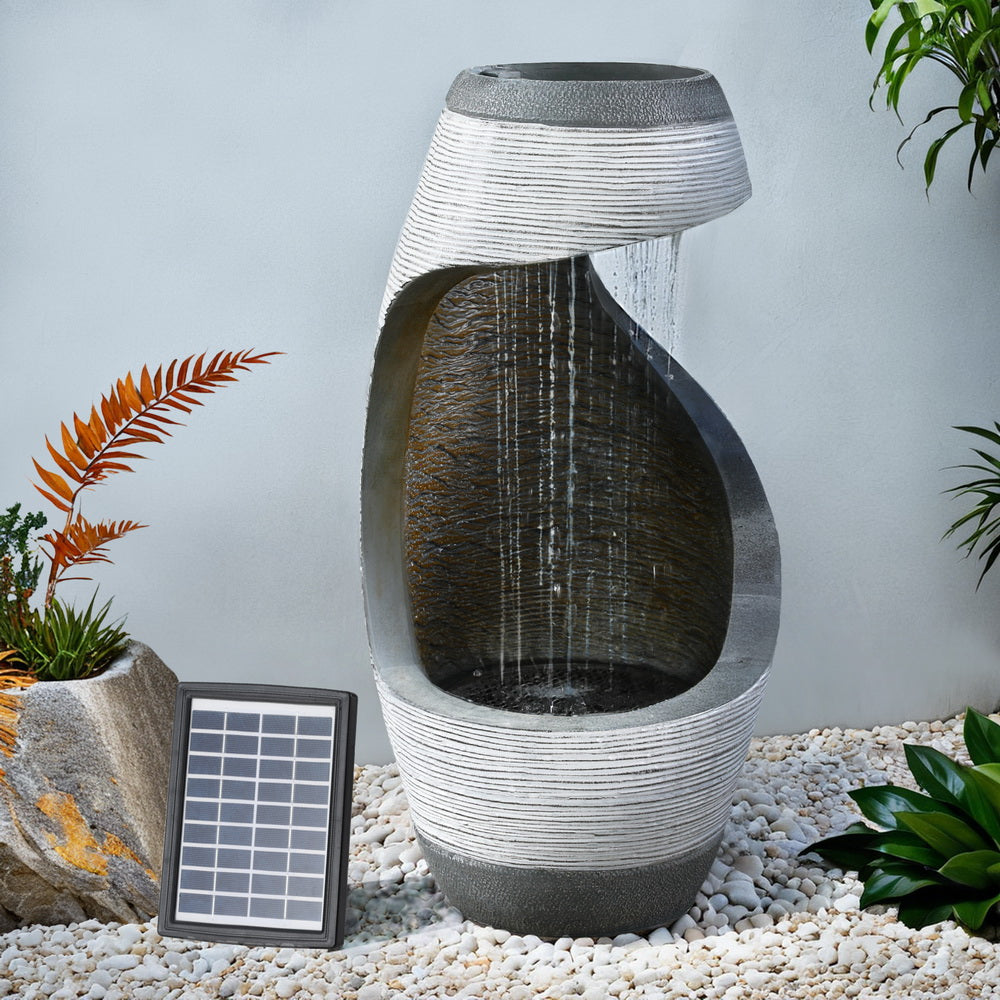 Gardeon Solar Fountain Water Feature Bird Bath Outdoor Garden Cascade 48CM Grey-5