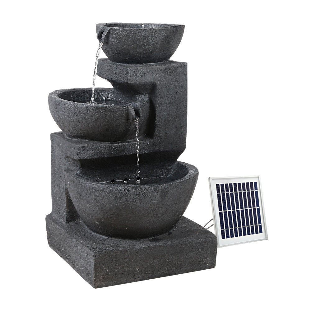 Gardeon Solar Water Feature Cascading Fountain 3-Tier Bowl LED Lights 60CM Blue-0