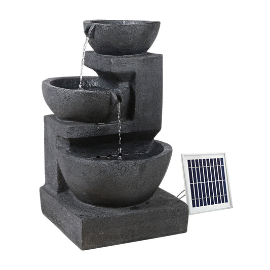 Gardeon Solar Water Feature Cascading Fountain 3-Tier Bowl LED Lights 60CM Blue-0