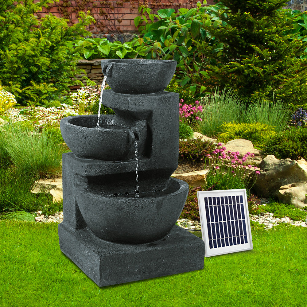 Gardeon Solar Water Feature Cascading Fountain 3-Tier Bowl LED Lights 60CM Blue-6