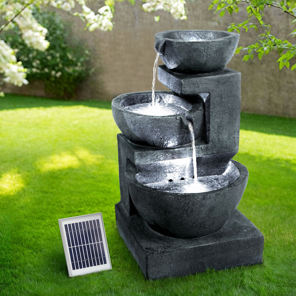 Gardeon Solar Water Feature Cascading Fountain 3-Tier Bowl LED Lights 60CM Blue-7