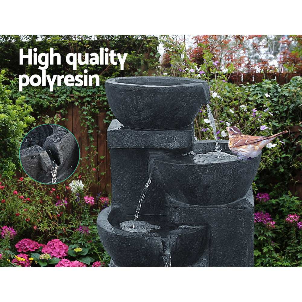 Gardeon Solar Water Feature Cascading Fountain 4-Tier Bowl LED Lights 72CM Blue-2