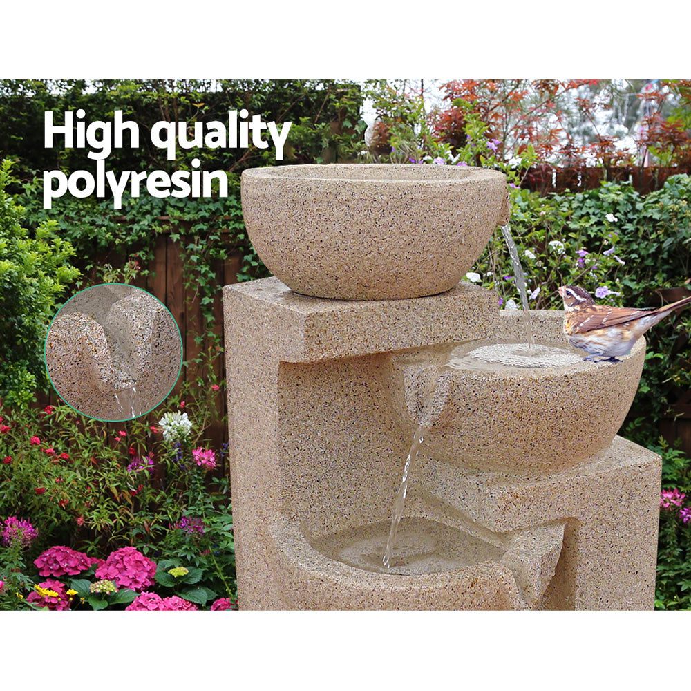 Gardeon Solar Water Feature Cascading Fountain 4-Tier Bowl LED Lights 72CM Sand-2