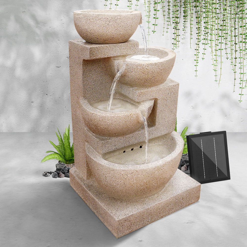 Gardeon Solar Water Feature Cascading Fountain 4-Tier Bowl LED Lights 72CM Sand-6