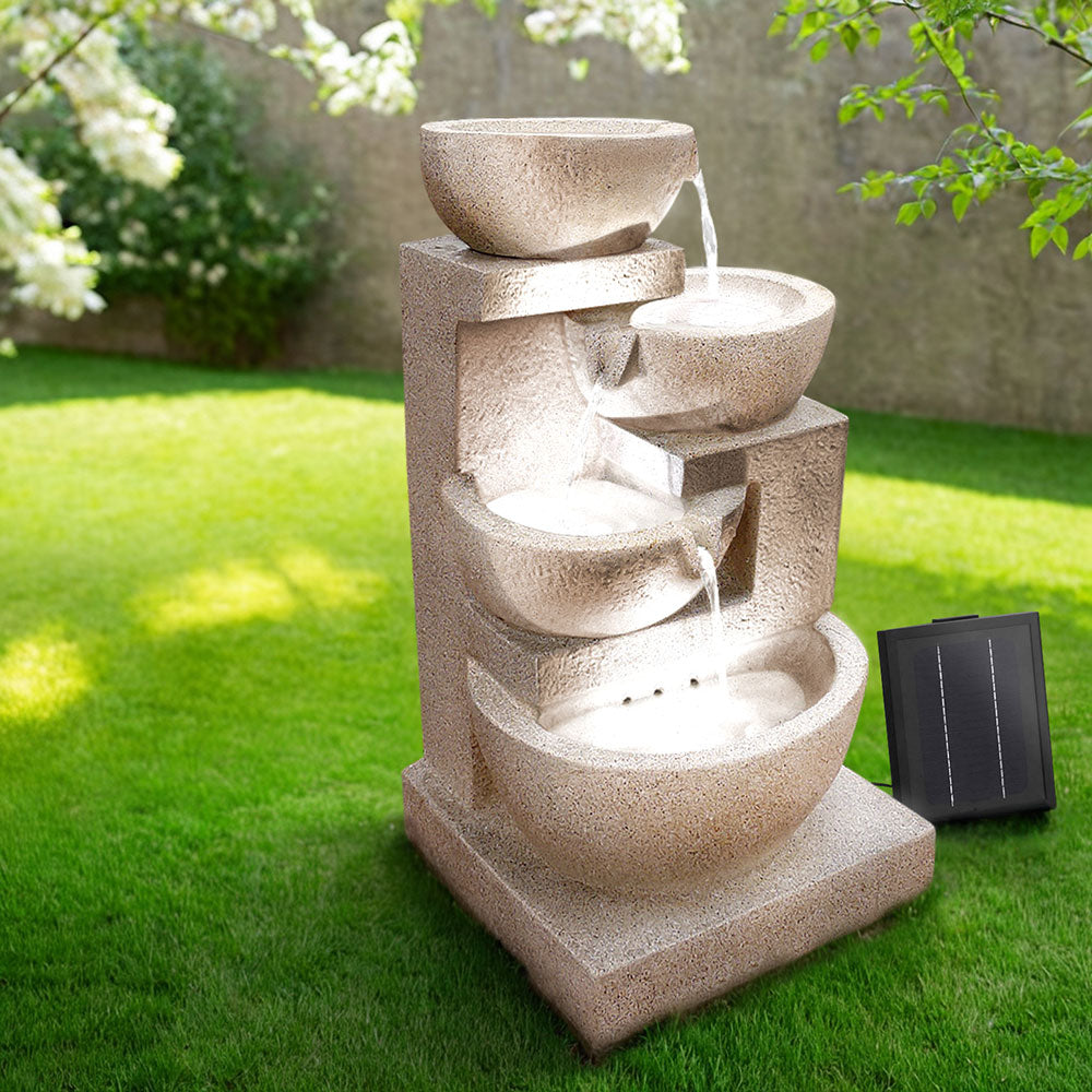Gardeon Solar Fountain Water Feature Outdoor Fountain Indoor 4-Tier Bowl Cascading Grey