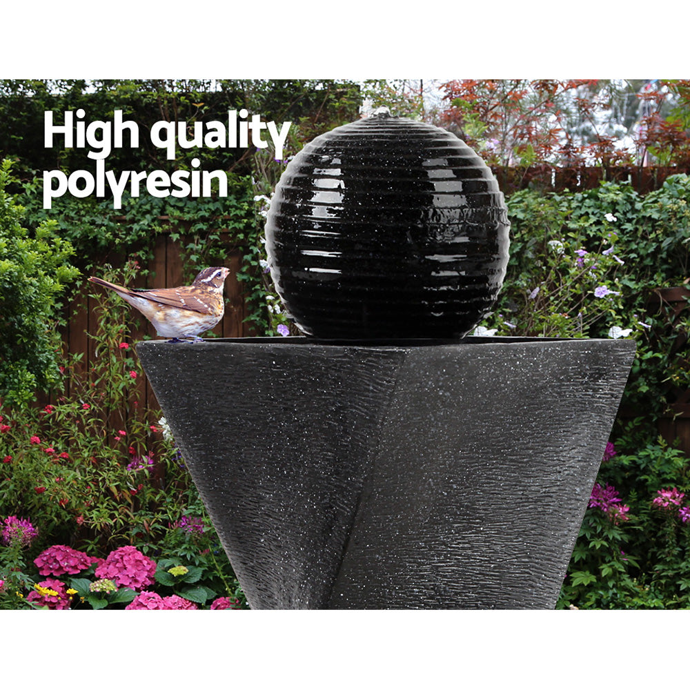 Gardeon Solar Water Feature Twisted Fountain LED Light Bird Bath 85CM Black-2