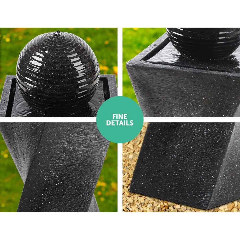 Gardeon Solar Water Feature Twisted Fountain LED Light Bird Bath 85CM Black-4