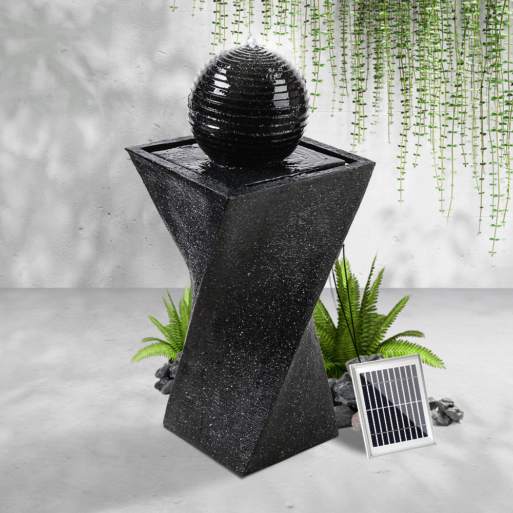 Gardeon Solar Water Feature Twisted Fountain LED Light Bird Bath 85CM Black-6