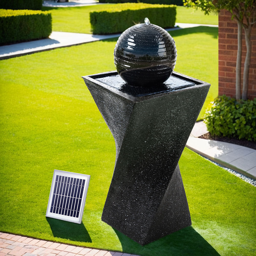 Gardeon Solar Water Feature Twisted Fountain LED Light Bird Bath 85CM Black-7