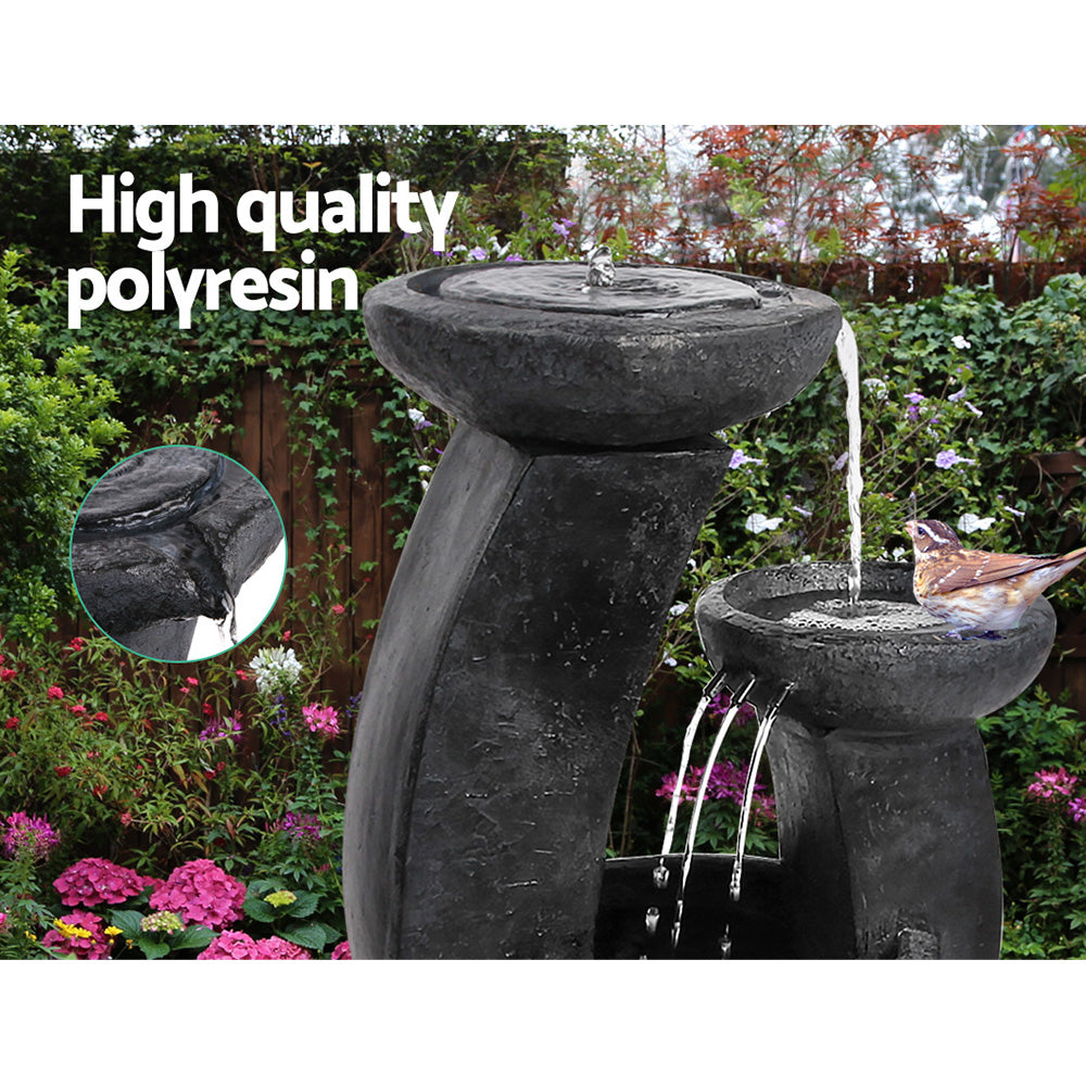 Gardeon Solar Water Feature Cascading Fountain 3-Tier Mushroom LED Light 70CM-3