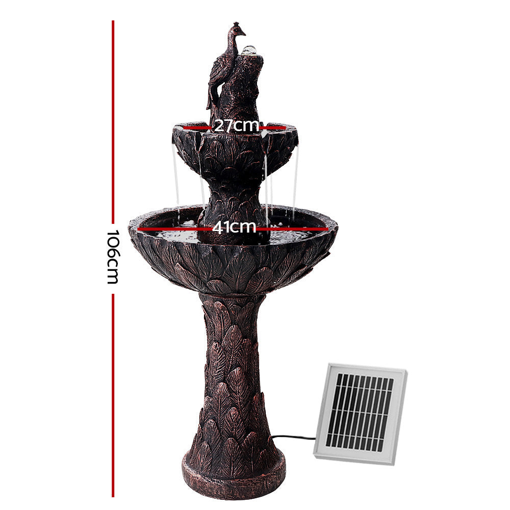 Gardeon Solar Water Feature Tier Fountain with Pump Kit Bird Bath 106CM Peacock-1