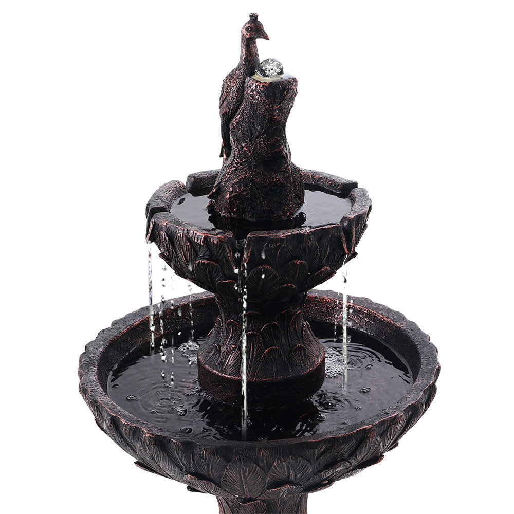 Gardeon Solar Water Feature Tier Fountain with Pump Kit Bird Bath 106CM Peacock-2