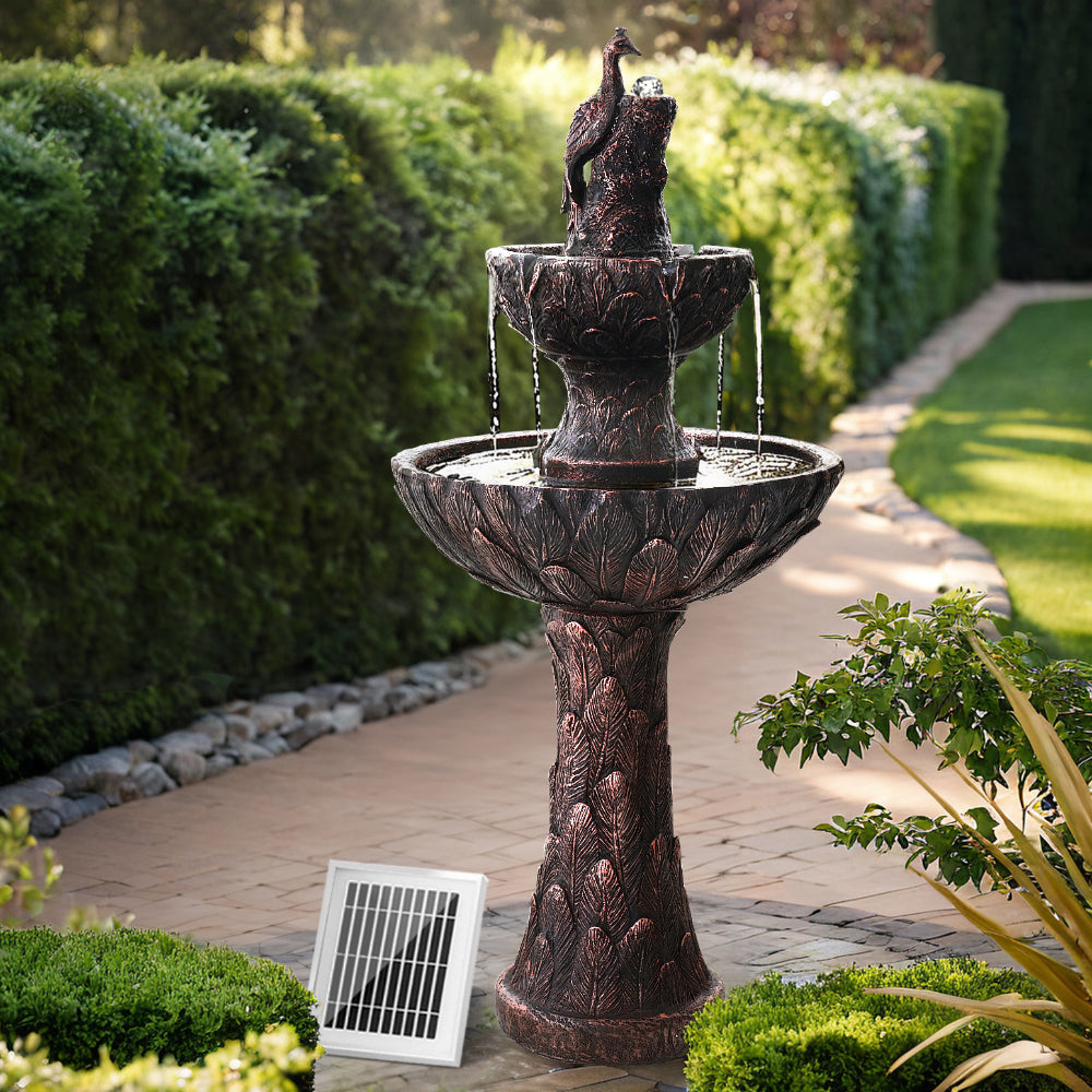 Gardeon Solar Water Feature Tier Fountain with Pump Kit Bird Bath 106CM Peacock-7