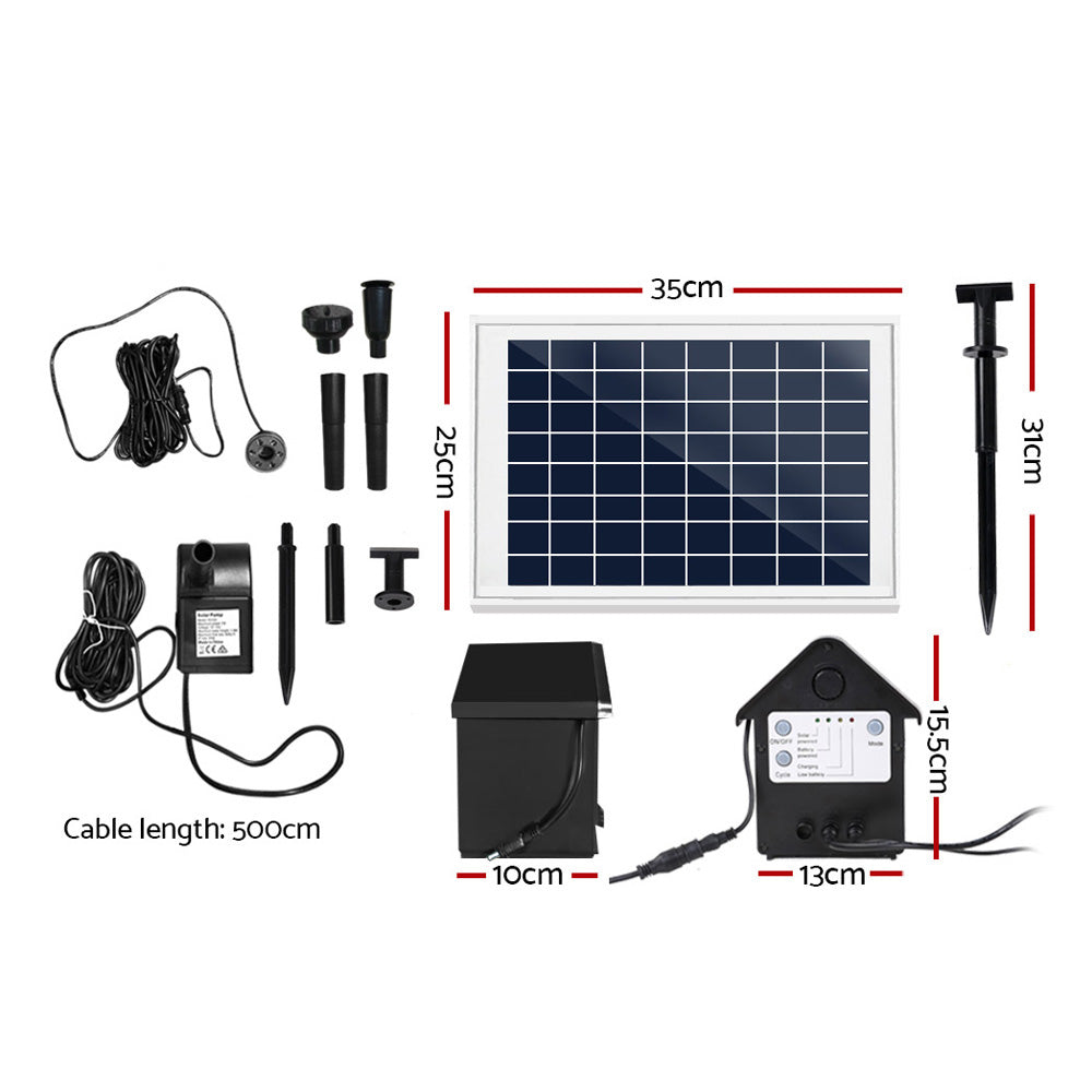 Gardeon Solar Pond Pump Submersible Water Fountain with Battery Kit LED Lights 6.6FT-1