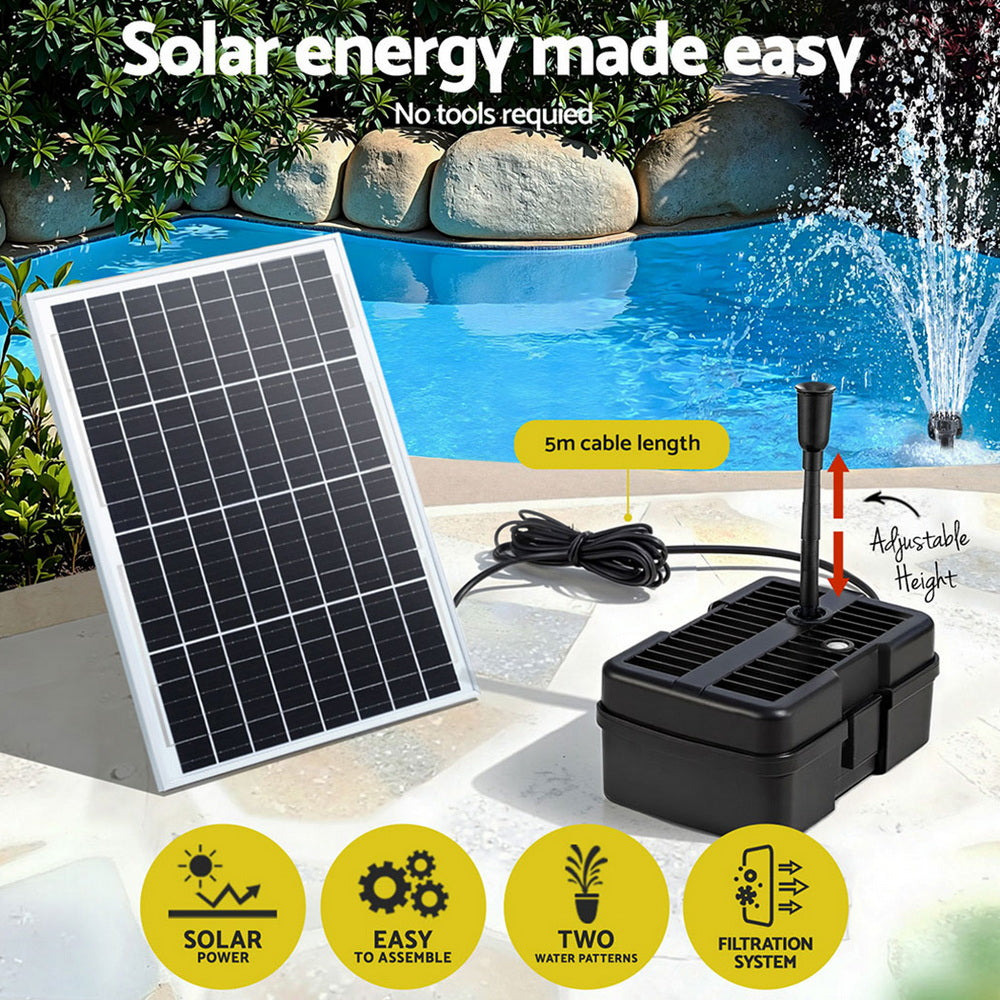 Gardeon Solar Submersible Water Pond Fountain Pump with Filter Box 6FT 1190L/H-4