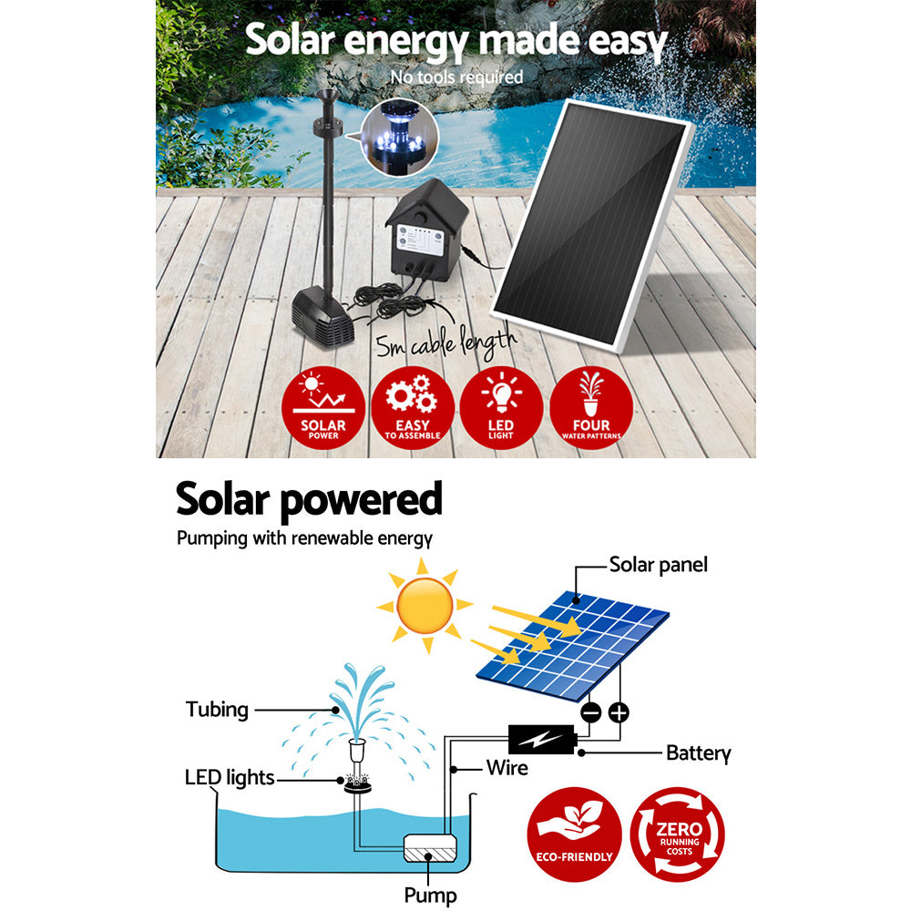 Gardeon Solar Pond Pump Submersible Water Fountain with Battery Kit LED Lights 4FT-3