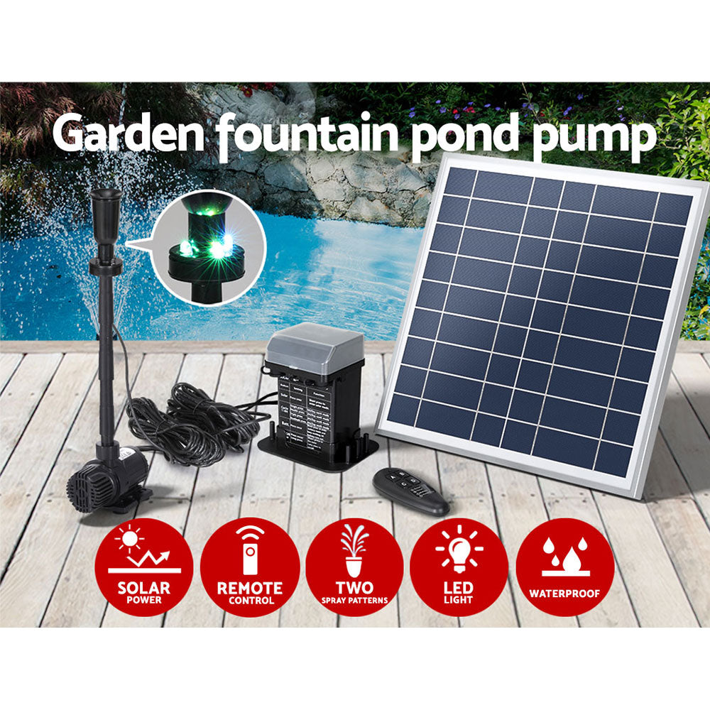 Gardeon Solar Pond Pump with Battery Kit LED Lights 9.8FT-3